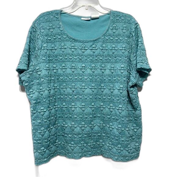 East 5th Teal Blue Textured Blouse Top Short Sleeves Stretch Womens Plus sz 3X - Picture 1 of 5